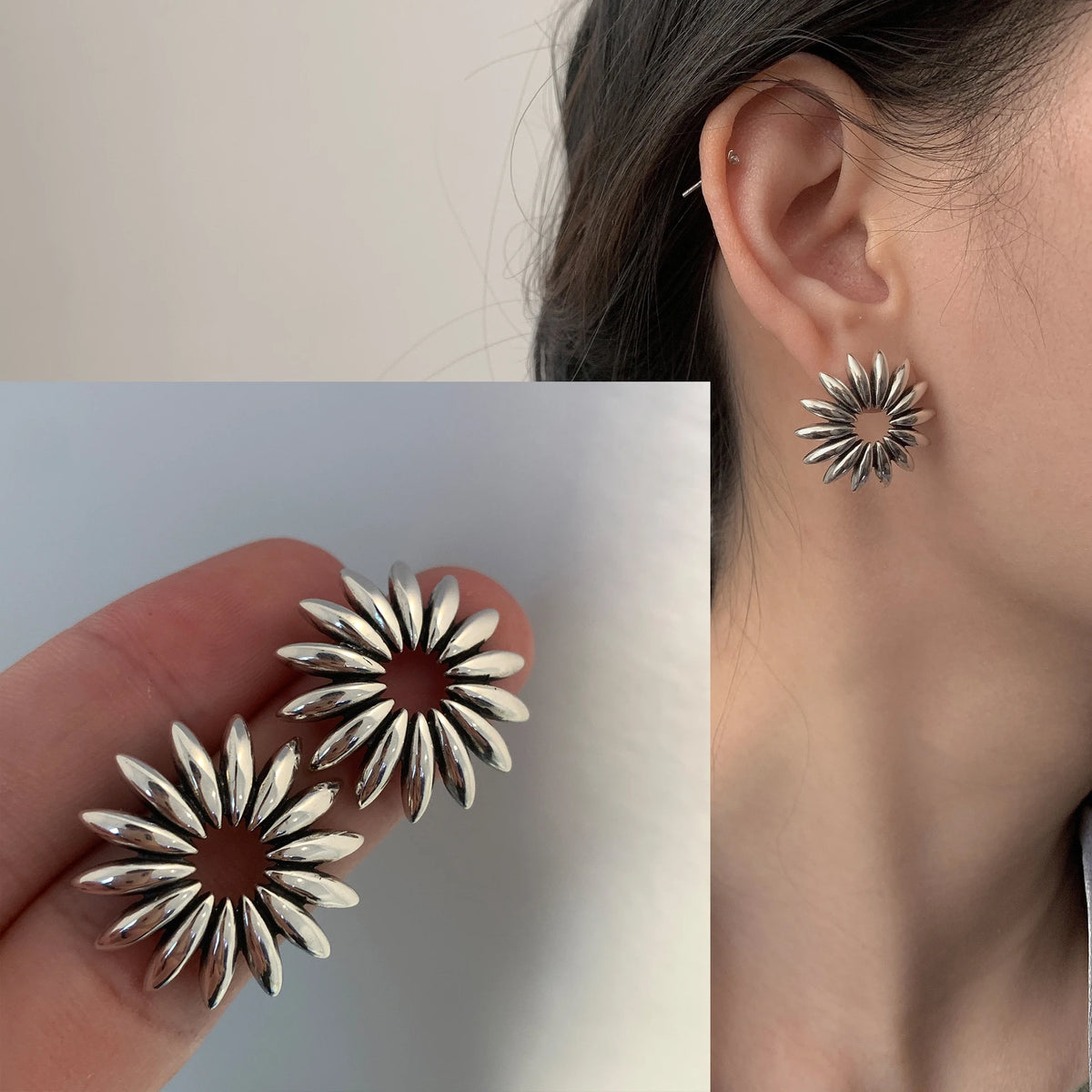 VENTFILLE 925 Sterling Silver Chunky Hoop Earrings for Women Geometric Circle Punk Ear Jewelry Party Gifts 2023 New Dropshipping