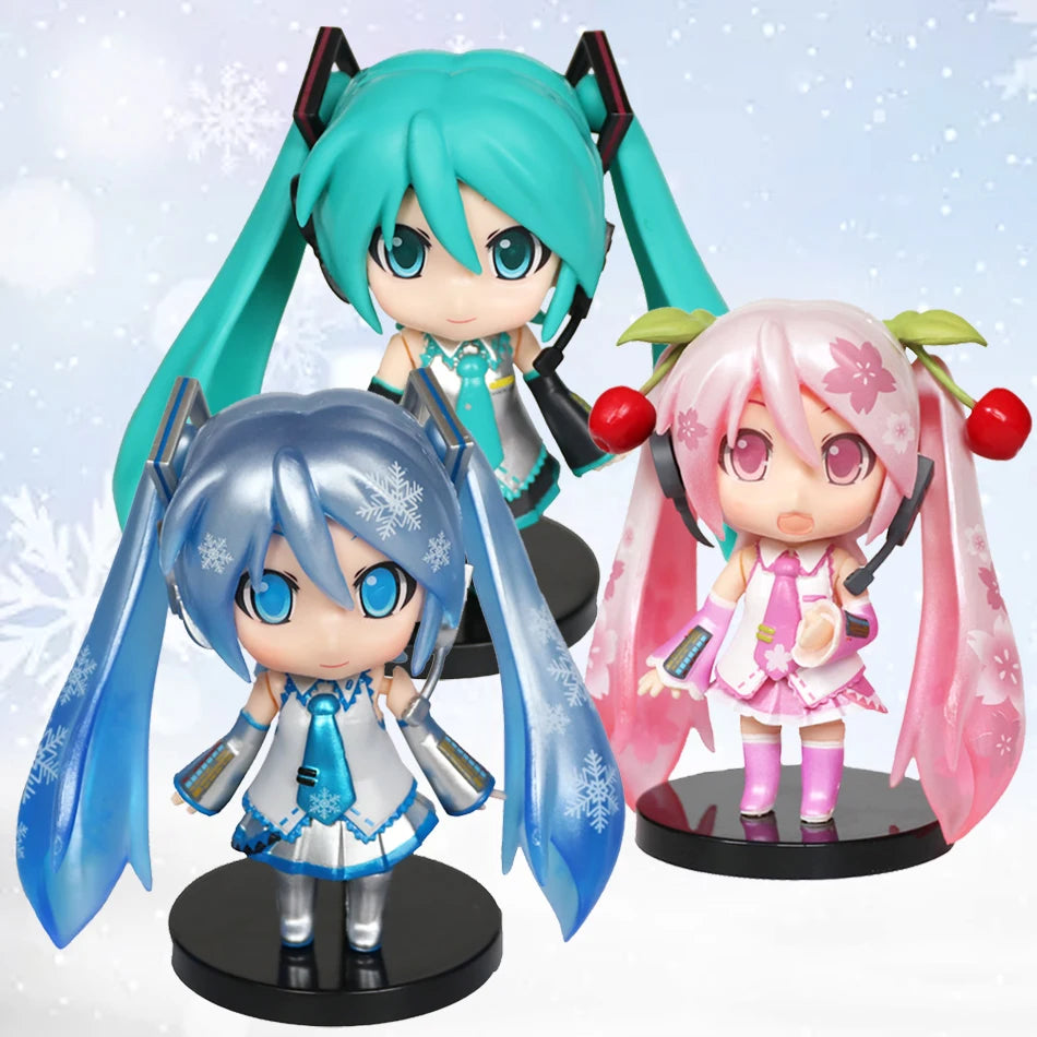 Anime Miku Figure Mini Character Ornaments Cherry Blossom Pink Leek Green Glacier Snow Blue Hatsune desk Decoration Toy Gift