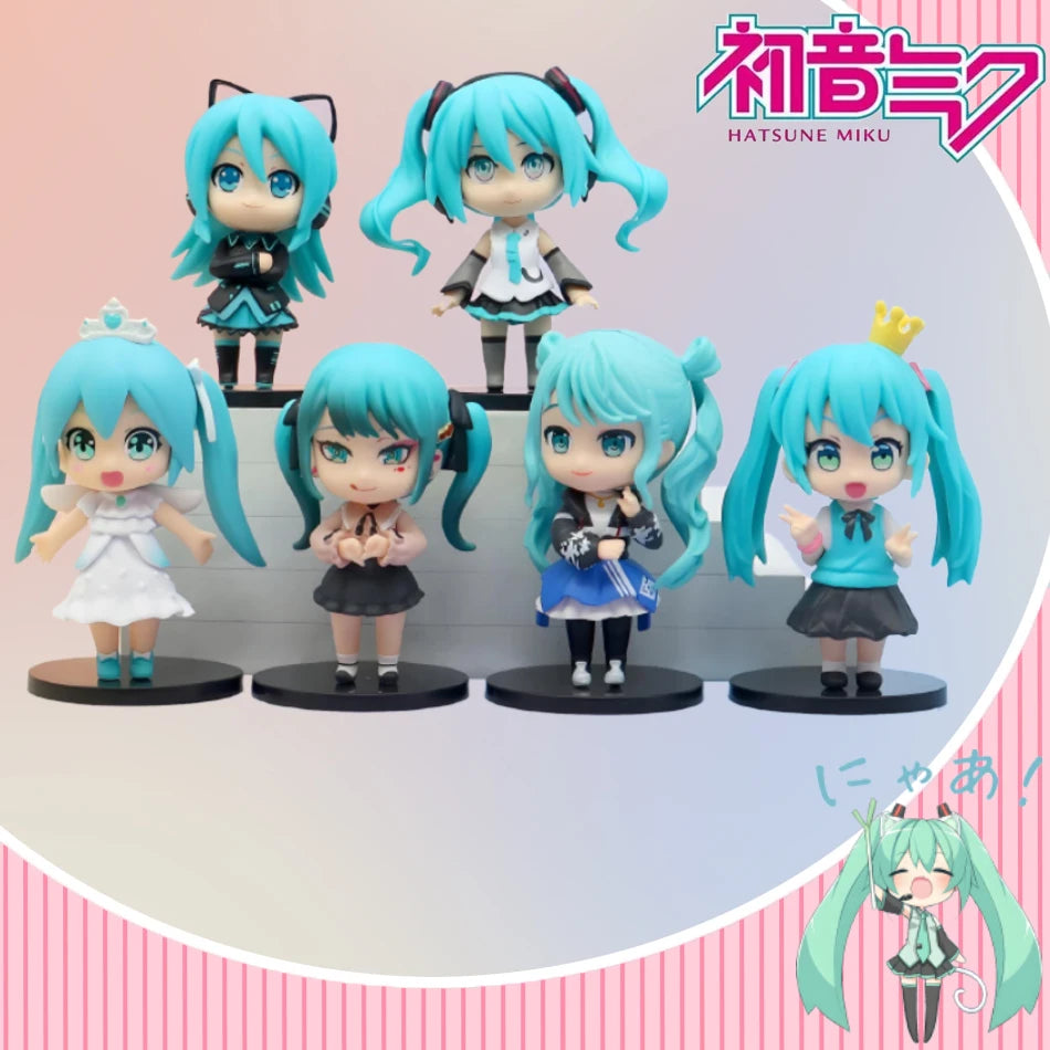 6Pcs/set New Anime Hatsune Miku Figure Mini Q Version Series Cinnamoroll Piapro Figure Ornaments Home Desk Decoration Model Toys