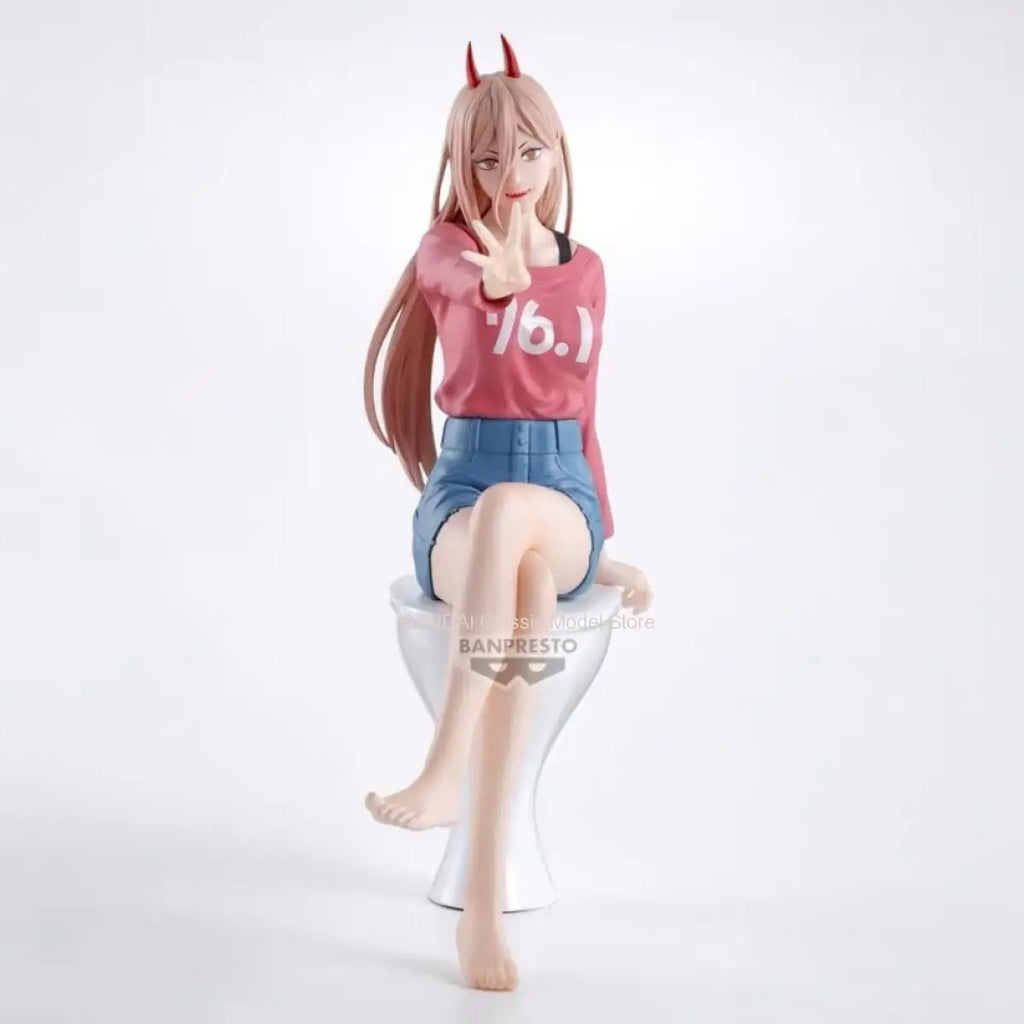 Original Genuine Banpresto Chainsaw Man 18cm Power Sitting Position Action Figures PVC Model Doll Collection Desktop Toys