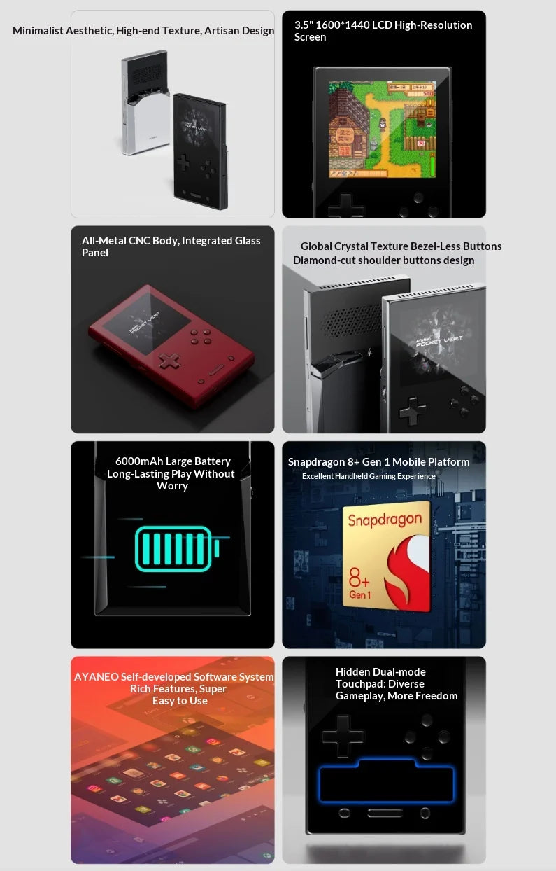 AYANEO Pocket VERT Game Console 3.5Inch 1440*1600 LTPS LCD Screen LTPS LCD 6000mAh Gyroscope WiFi BT Handheld Game Consoles Gift
