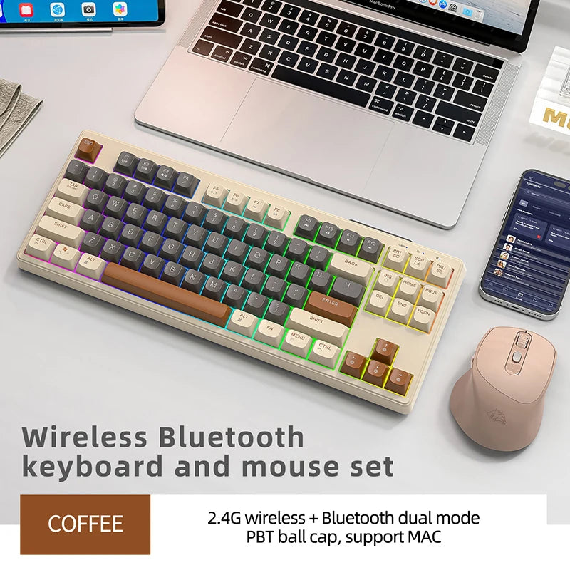 M87 Wireless Keyboard and Mouse Combo, Bluetooth Dual Mode, PBT,Backlit,Rechargeable Keyboard Mouse Kit for Silent Office Gaming