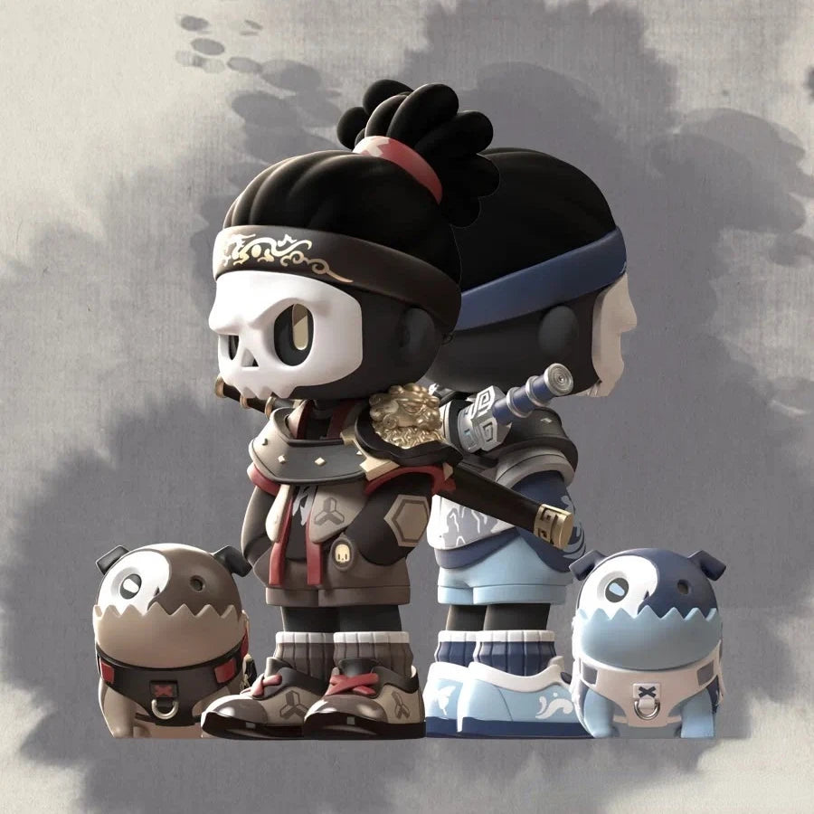 Mr.Bone Winter Skiing Figure Polar Snowstorm Skeleton White Blue Sports Cool Boy with Skate Katana Dog Mask Collection Art Toy