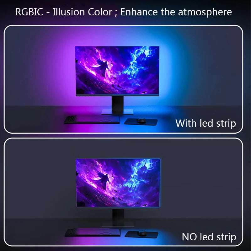 Smart Game PC Screen SYNC Backlight USB RGBIC LED Strip Light Color Picking Lamp Tape for Computer Monitor Gaming Room Decor