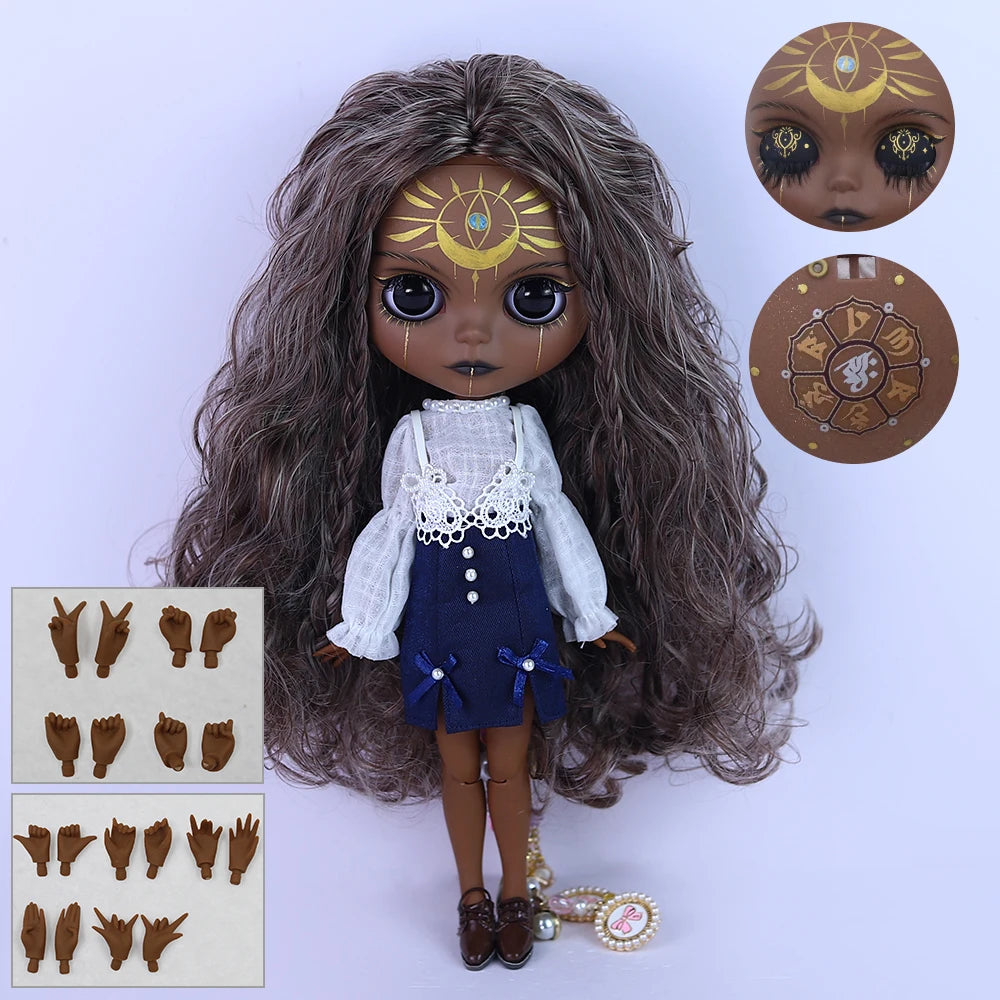 ICY DBS Blyth 1/6 Doll Hand-Painted Set Super Black Skin Frosted Face Doll Set SD
