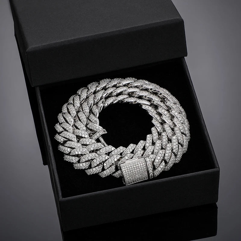 14mm S925 Sterling Silver VVS1 Moissanite Diamond Cuban Link Chain Necklace For Men Hip Hop Jewelry Miami Unisex Party Gift