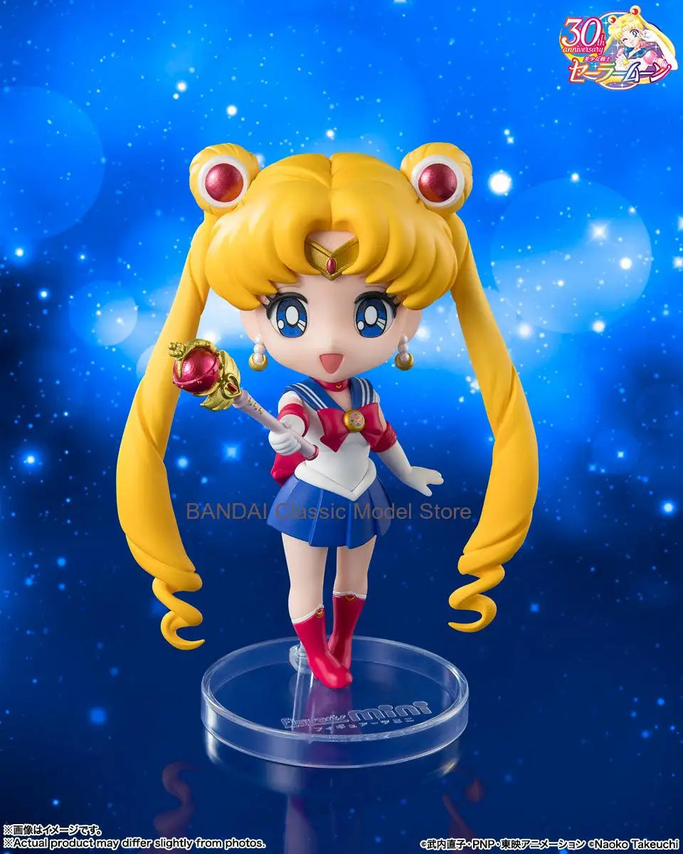 Original Bandai Figuarts mini Black Lady Sailor moon Crystal Star Compact Edition Anime Figure PVC Q Version Cute Model Toys