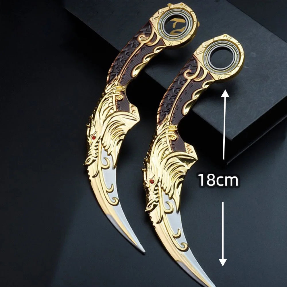 17CM Karambit Игра Живот и смърт Периферна Тъмна Луна Двойни Шипове Метален Модел Безопасност Мили Тери Влак Нож Играчки Меч Момче Подарък