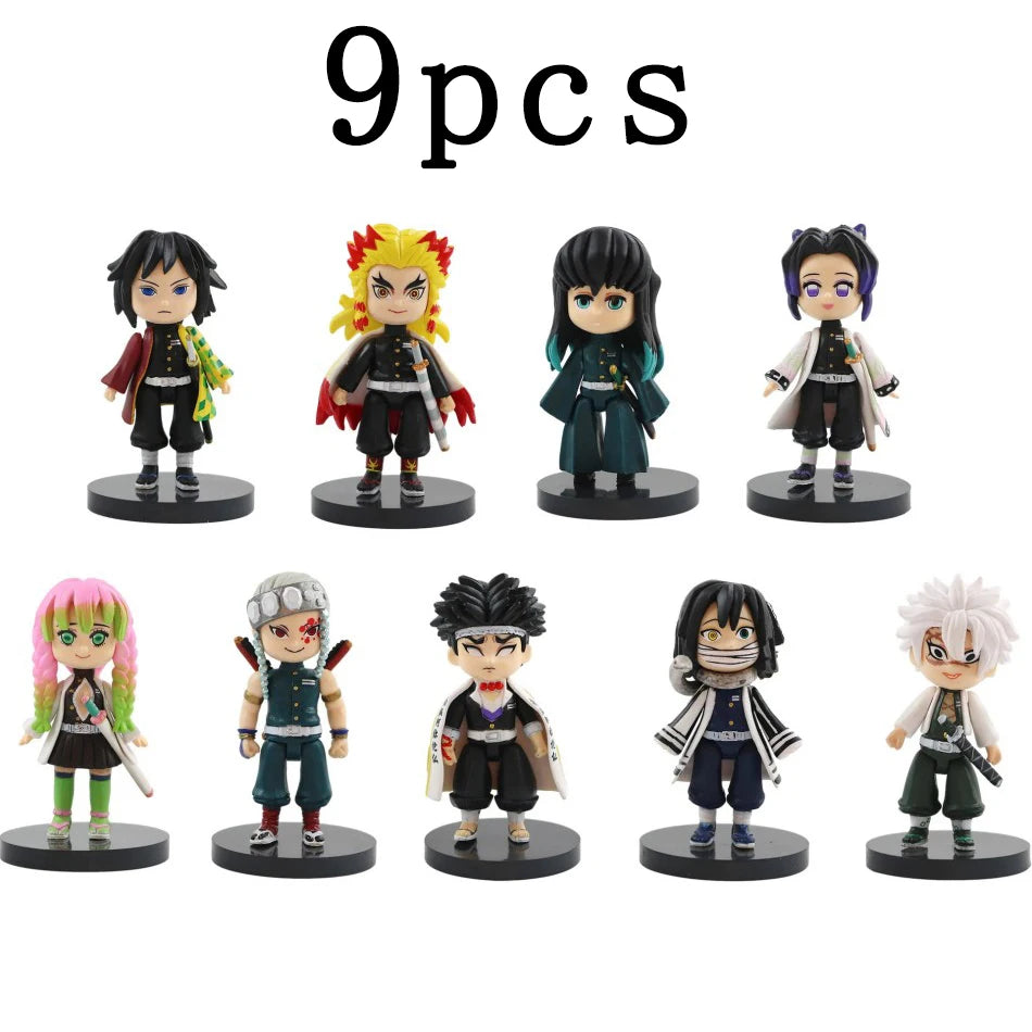 9pcs Anime demon slayer kimetsu no yaiba figure kamado tanjirou action figure agatsuma zenitsu nezuko warrior pvc model toy gift