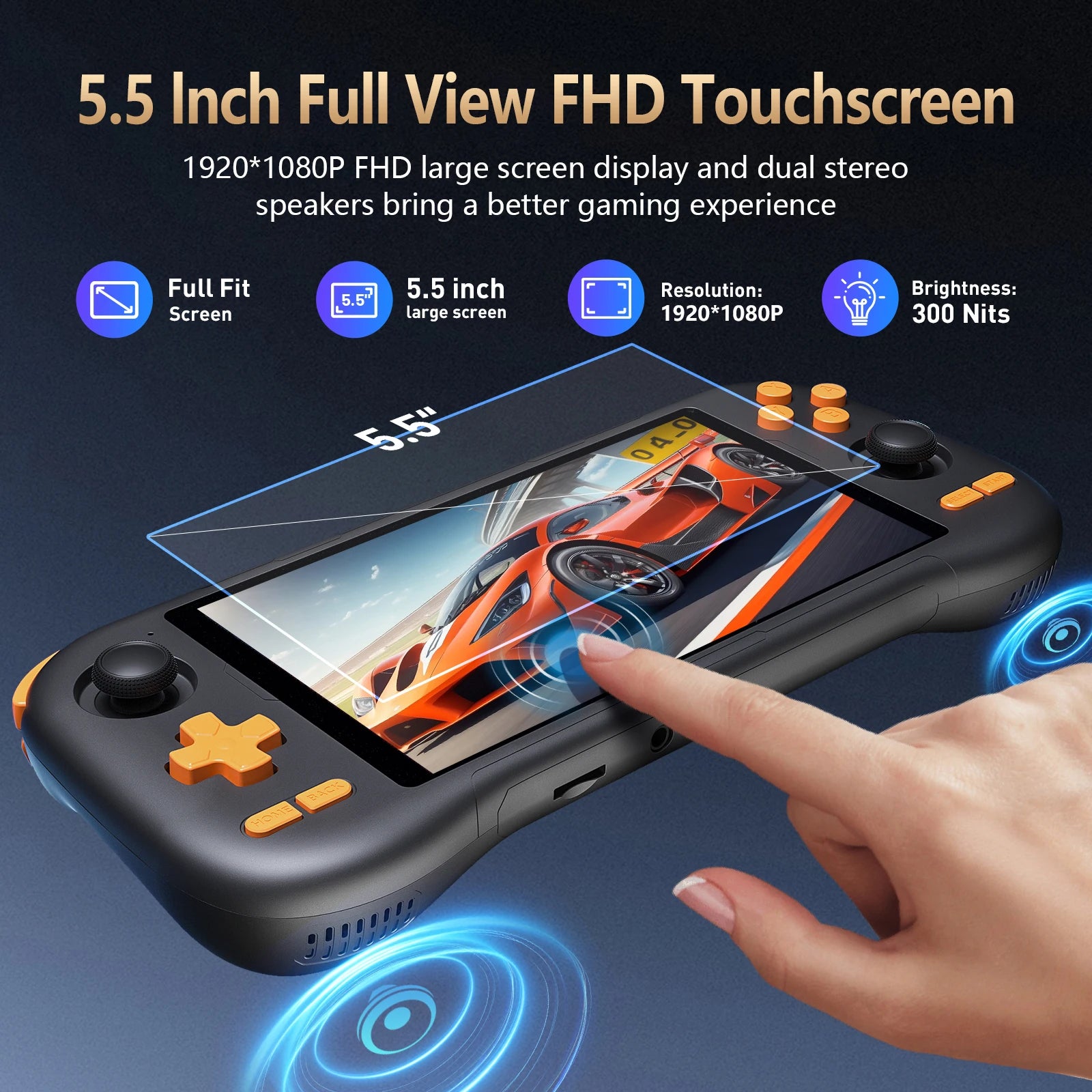 Handheld Game Console K56 5.5'' Touch Screen 50 Emulators for PS1/PSP/DC/SS Android 14 5000mAh WIFI5 Retro Game Player