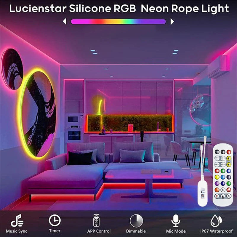 RGB LED Strip Lights 3/5/10M Tuya Smart App Bluetooth Music Sync Color Changing Flexible Rope Lamp for Home Party Gaming Beroom