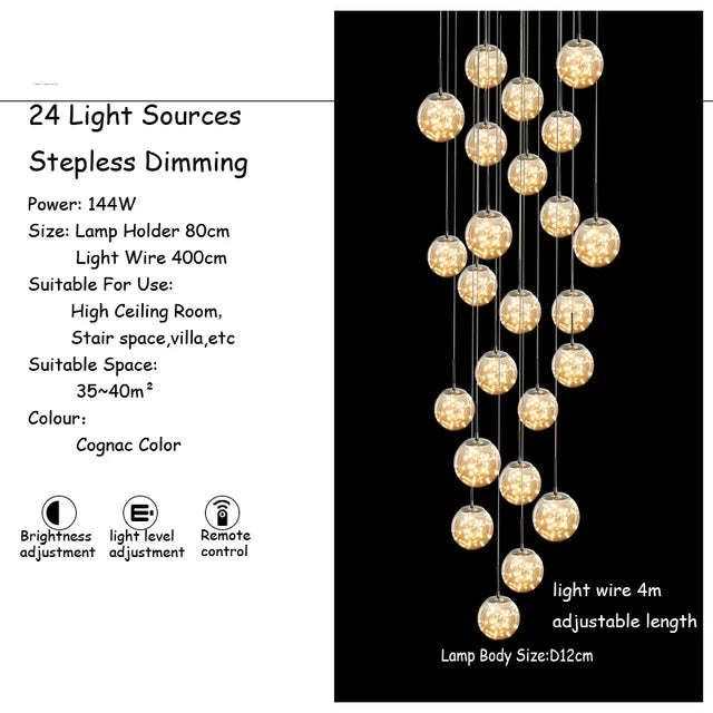 Modern LED Glass Ball Lampshade Ceiling Chandeliers Staircase Duplex Building Villa Loft Hollow Living Room Lights Pendant Lamp