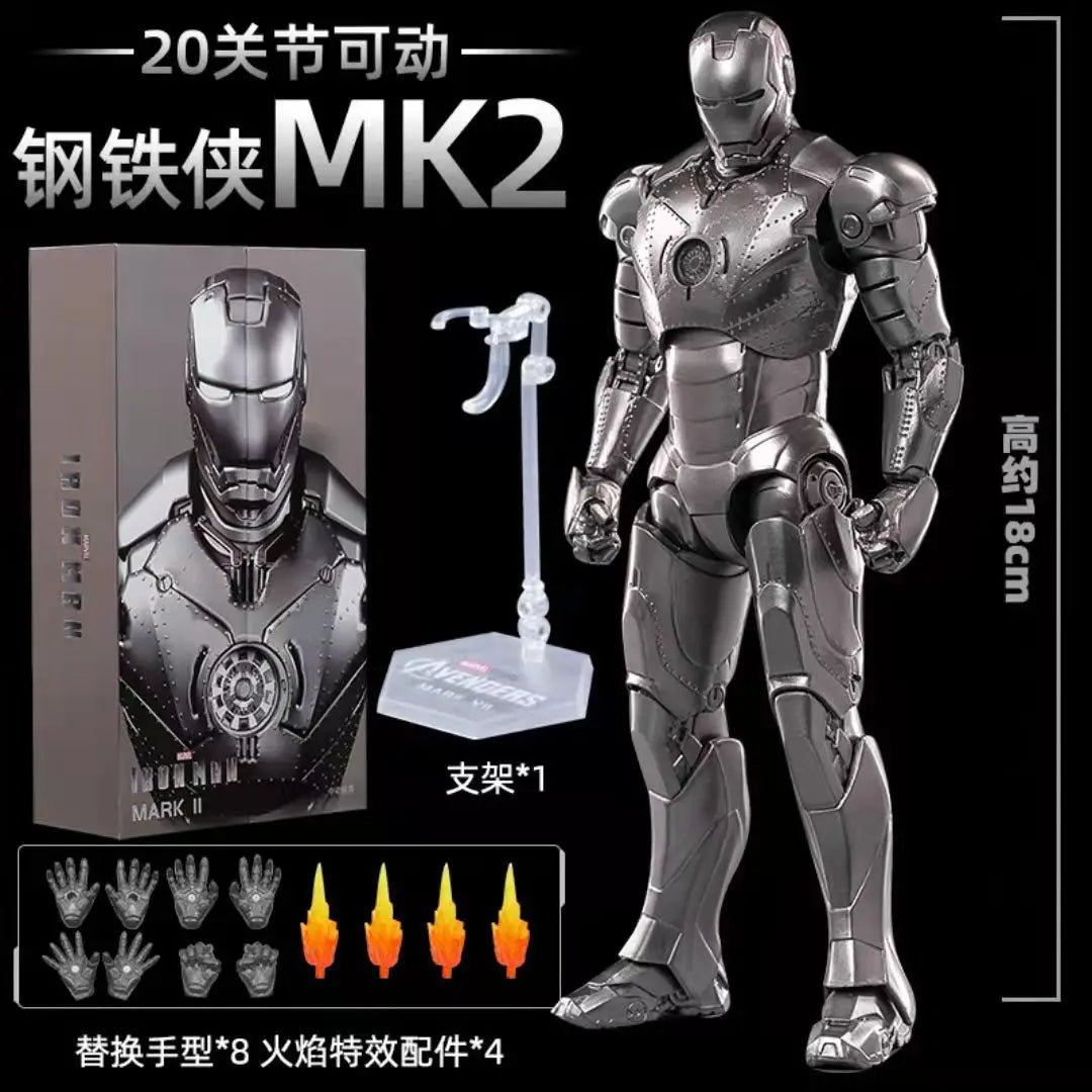 ZD Toys Marvel Iron Man MK2 Action Figure 18cm 20 Articulated Joints With Illuminated Charging Hall Of Armor Extra Hands
