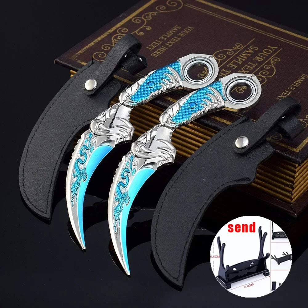 6,7 Zoll chinesischer Drache Karambit Metall Dark Moon Double Thorn Modell Spiel Leben und Tod Peripheriegeräte Golden Dragon Claw Knife Toy