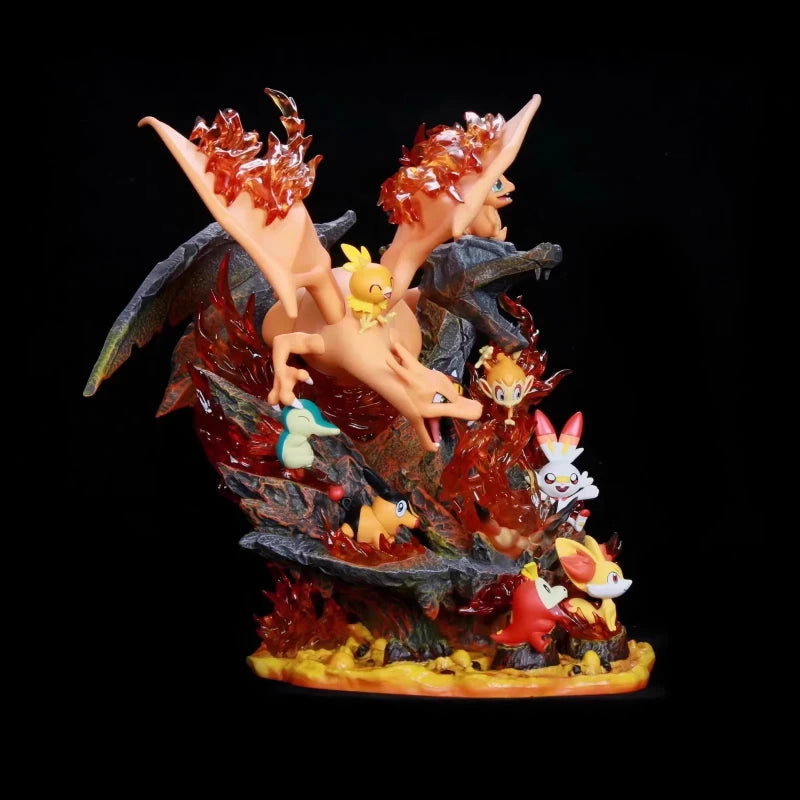 Pokemon Light-Up Figure 32cm Fire Type Family Set Charizard GK Glowing Anime Statue PVC Toy With Base Desktop ornament Boy Gift