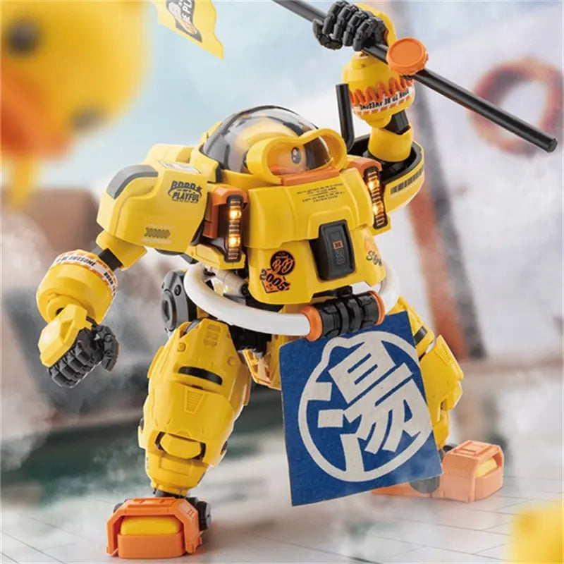 B.Duck & SPA Duck Easy Assembly Mecha Model Kit Magnetic Control LED Action Figures With Water Decals Cute Mecha Toy Decor Gifts