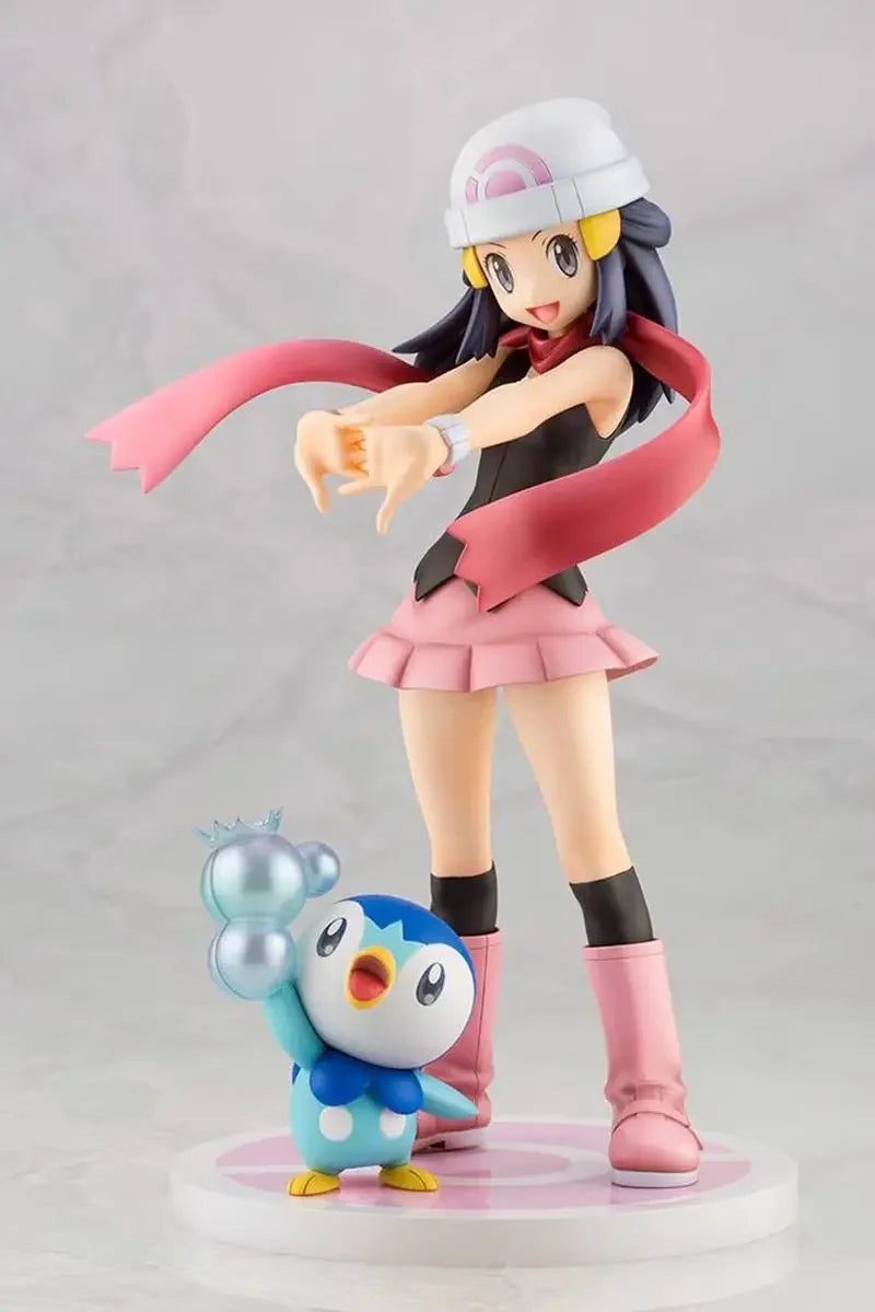 Original Artfx J Anime Pokemon Action Figure Dawn With Piplup Cute Figurine Collection Pvc Model Statue Kawaii Ornament Toy Gift