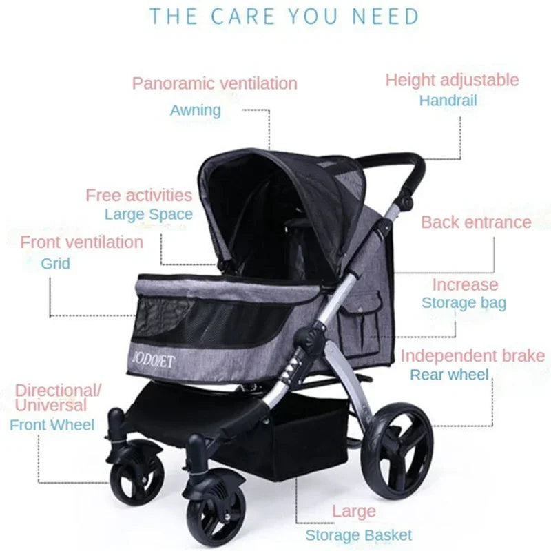 Foldable Dog Strollers 35KG Medium Luxury Dog Strollers Designer Cute Travel Outdoors Dogs Stroller Cheap Portable Pet Supplies