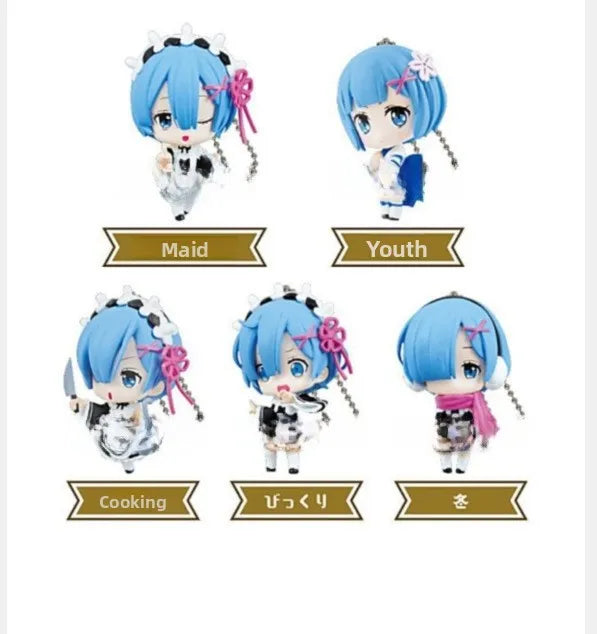 Anime Figure Rem Ram Emilya Cuter Case Model Q Version Collectible Static PVC Model from Zero Begining in Another World Life