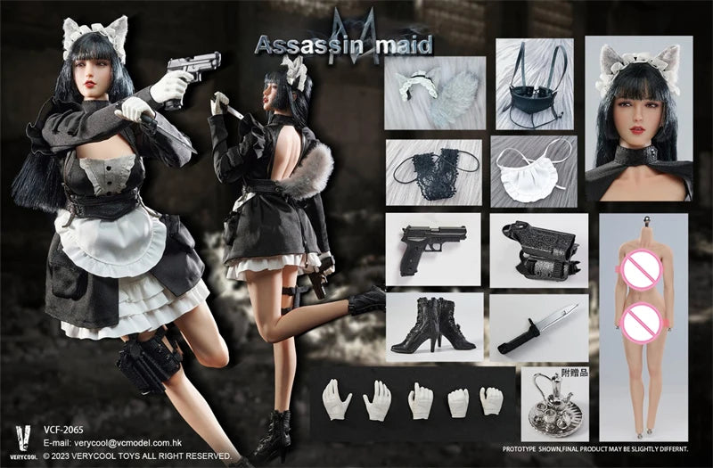 VERYCOOL VCF-2065 1/6 Scale Female Soldier Black Clothes Set Assassin Maid Full Set Collectible 12" Action Figure Model Dolls
