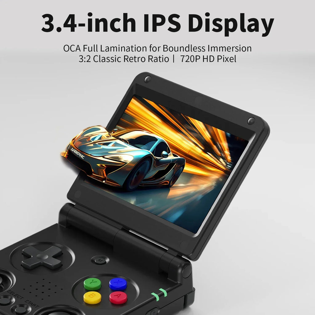 ANBERNIC RG34XXSP Flip Handheld Console 3.4'' IPS Screen Linux 64-bit 64G 5000+ Games Supports 5G WIFI HD-MI TV Output Streaming