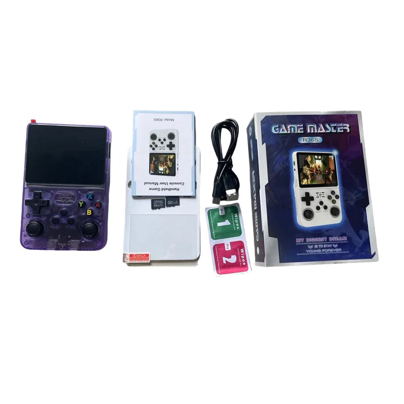 Console R36s 128gb Retro Handheld Video Game Console 3.5inch for Kids Gift with Protective Case and r36s Screen Protecter
