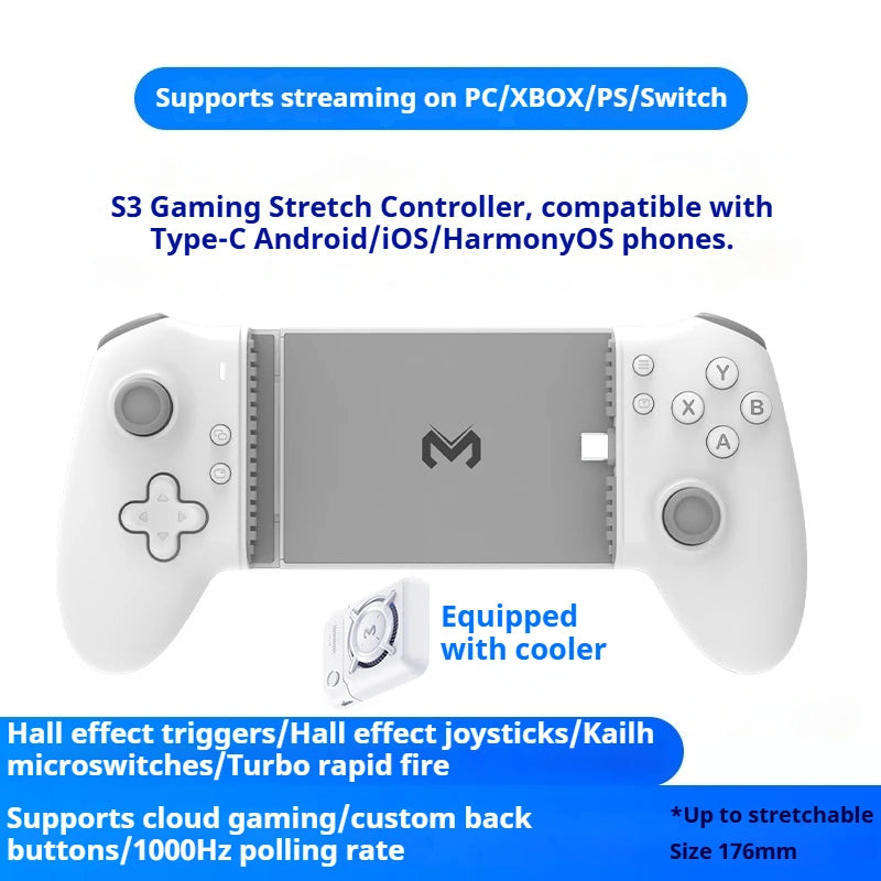 MEMO S3 Mobile Game Controller Heatsink Ergonomic 1000Hz Return Rate Hall Linear Trigger Dualmode Endurance Kaihua Micro Motion