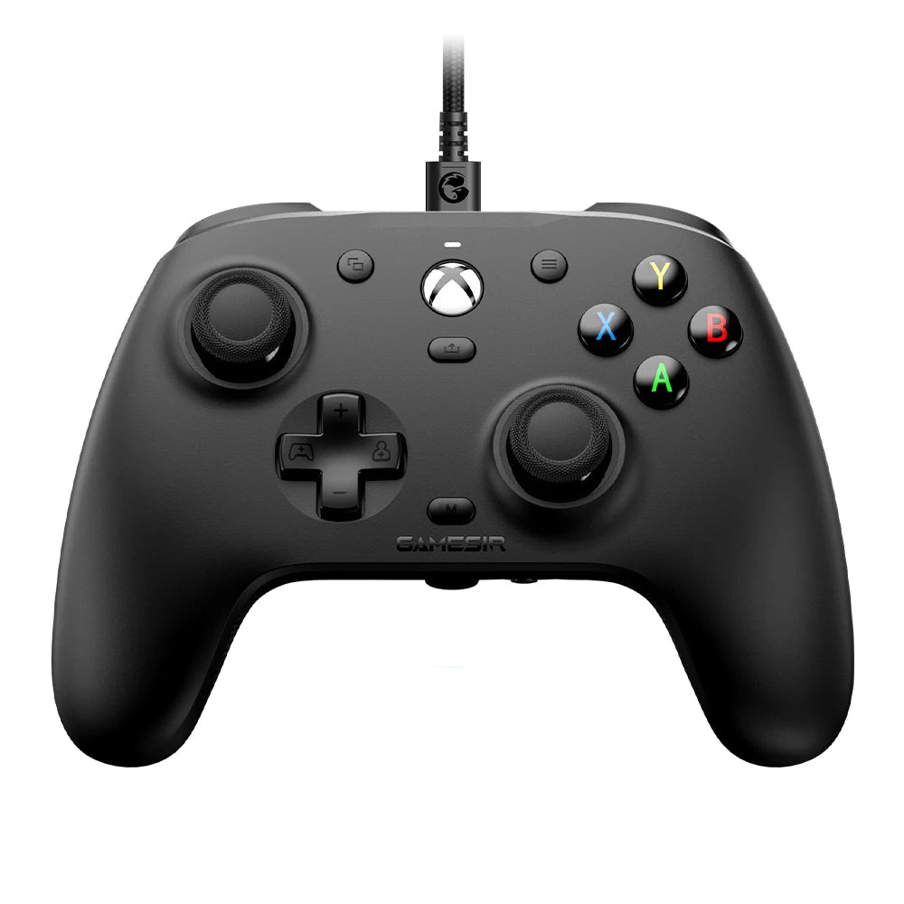 Black gaming controller with Xbox logo on a white background