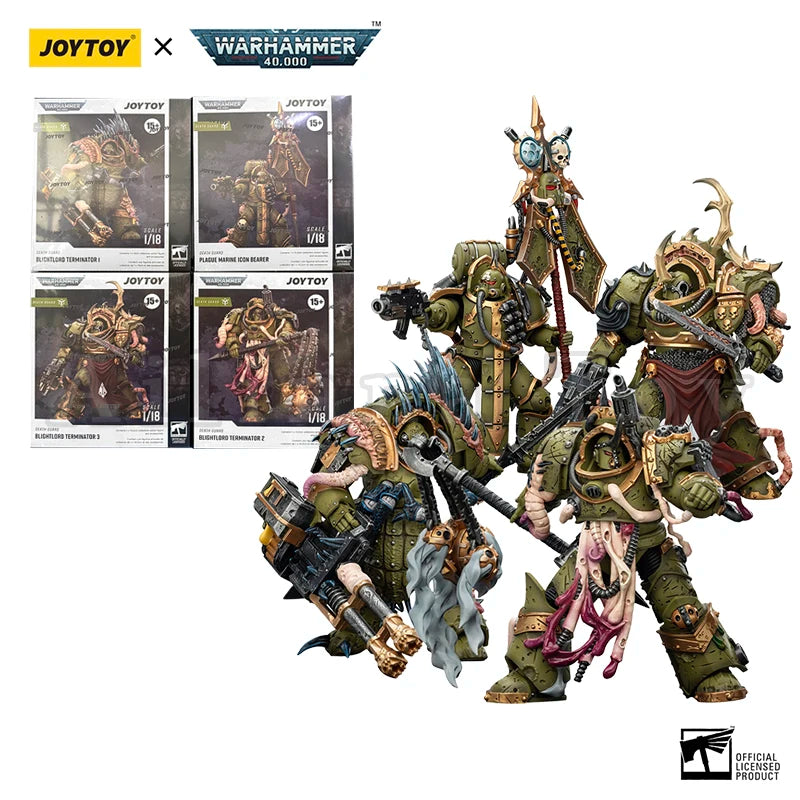 JOYTOY 1/18 Action Figure 40K Death Guard Blightlord Terminator and Plague Marine Icon bearer Anime Model Toy Gift