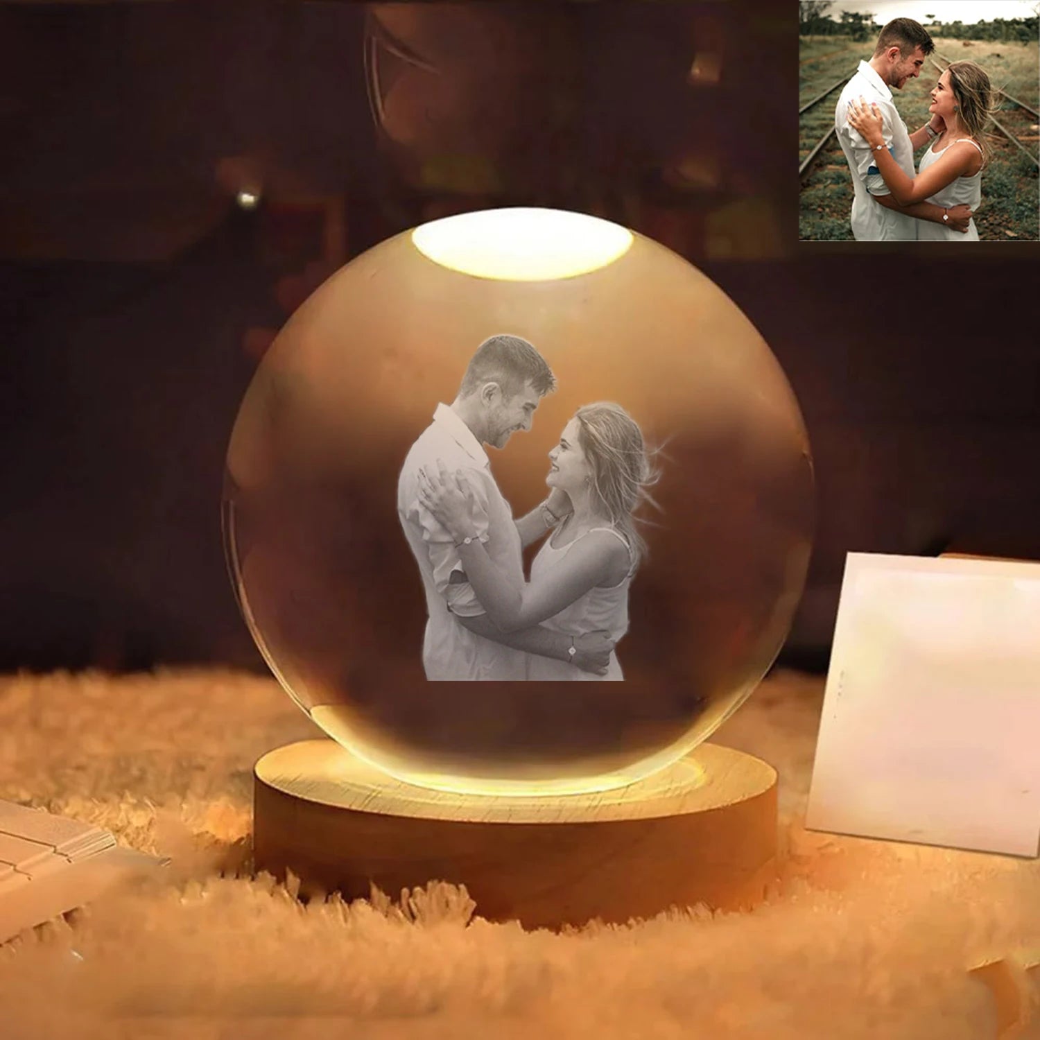 Custom Photo Night Light  Personalized 2D Crystal Ball LED Lamp for Baby Ultrasound Wedding Couple Parents Pet Desk Decor Gift