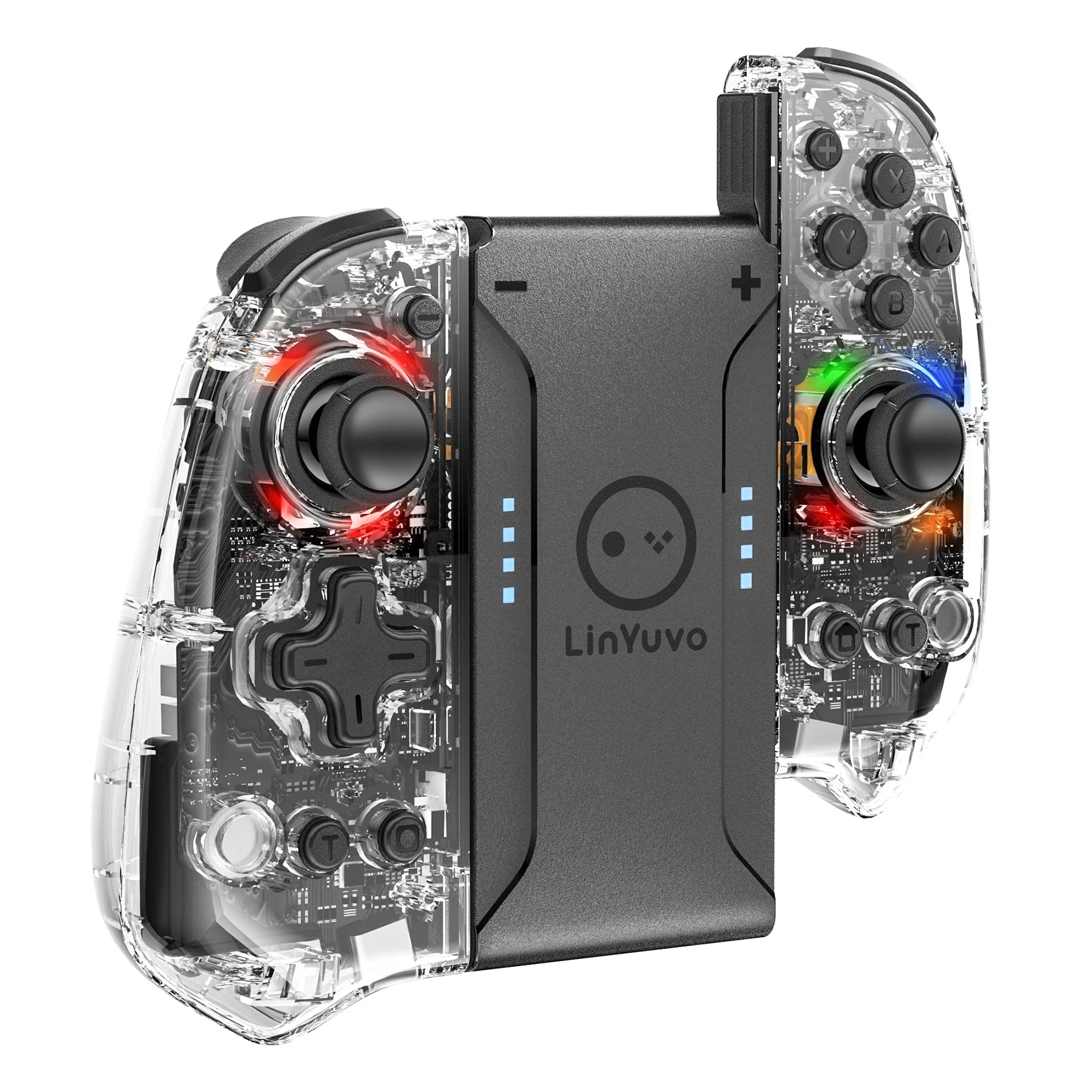 LinYuvo 8 LED Color Replacement Joypad Wireless Controller for Switch&OLED,with Turbo/Vibration/6-Axis Gyro/Wake-up FunctionKS58
