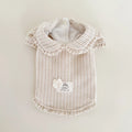 Gestreiftes Cord-Basishemd für Haustiere mit Herbst- und Winter-Samtkleidung, Puppenkragen, Bubble-Halbarm-Kapuzenpullover mit Spitze, Welpenkleidung