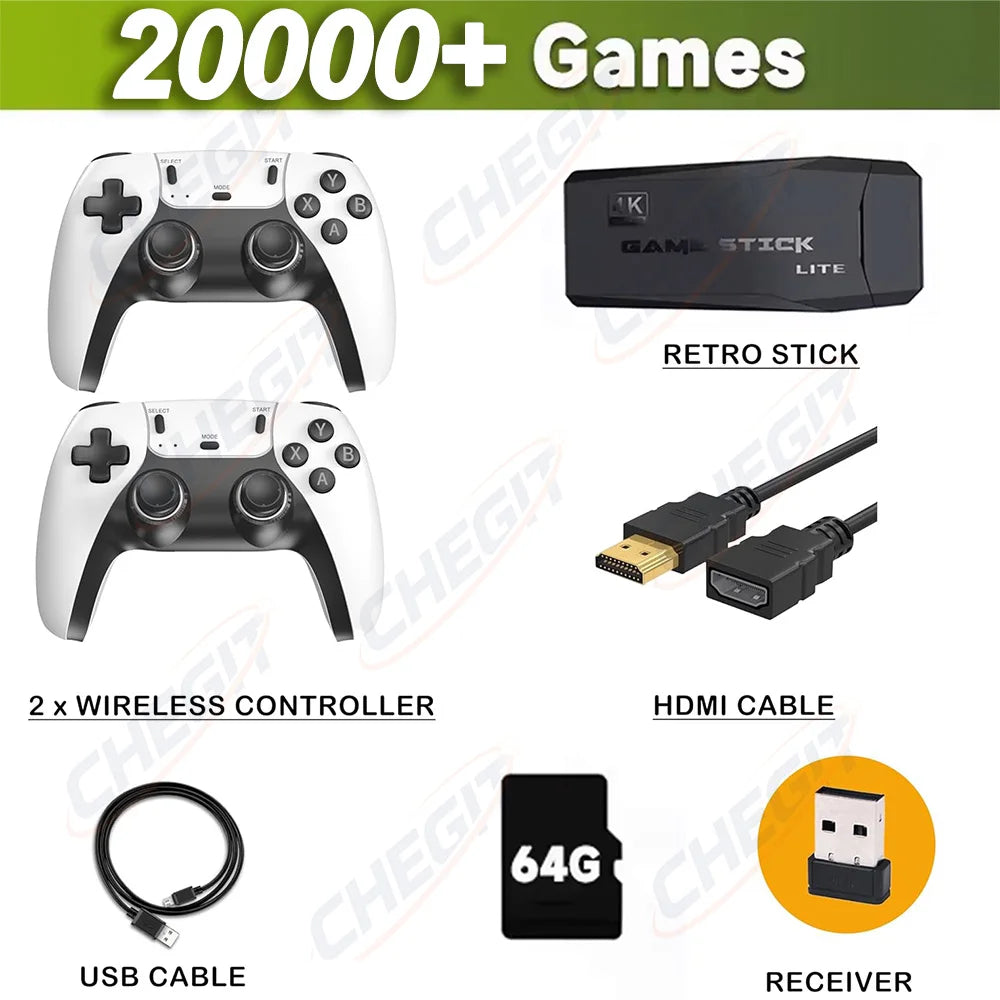 CHEGIT 4K Gaming Consola Video Game Stick With 64G Upgraded 27+ Simulators Handheld Video Game Console Wireless Gamepads
