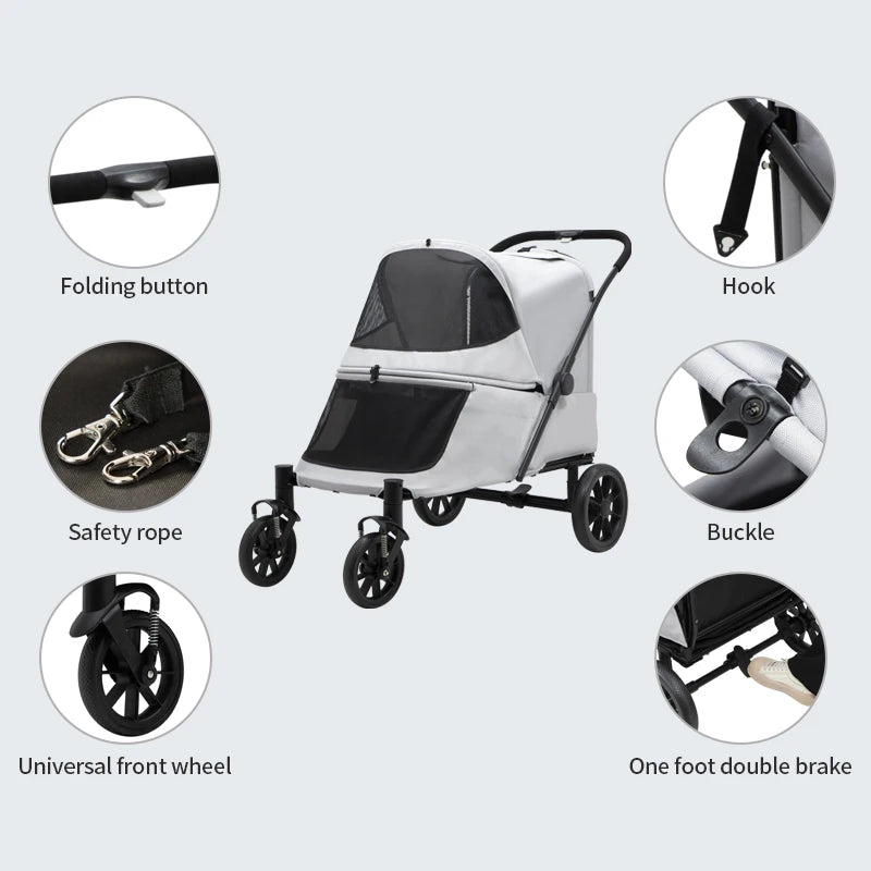 Geräumiger, langlebiger Haustier-Kinderwagen im neuen Design, tragbare Hunderampe, großer Hundewagen, luxuriöser Kinderwagen für 40 kg, 124 x 66 x 100 cm