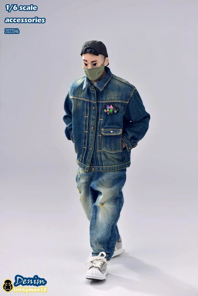 Trickyman12 1/6 Männlicher Soldat Street Trend Hip Hop Jeansjacke Sweatshirt Schuhe Hut Socken Jeans Kleidung für 12" männlicher Körper