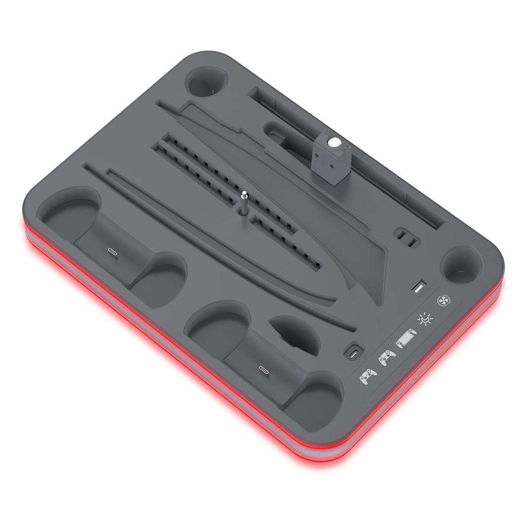 STORM WYRM For PS5 Slim/Pro Console Multi-function Cooling Storage Stand with Headset Hanging Rack,RGB Colorful Light JYS-P5225