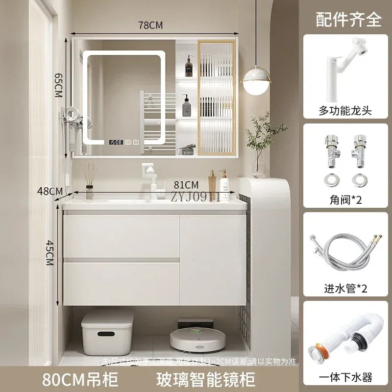**Nordic Bathroom Vanity Cabinet With Ceramic Sink Combination Set Modern Floor Cabinet Washstand Stone Slab One Basin Hand Wash