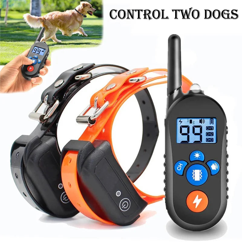 Elektrisches Hundetrainingshalsband (800 m Reichweite) mit Fernbedienung, wasserdicht, mit Antibellfunktion für alle Hundegrößen und Schockfunktion.