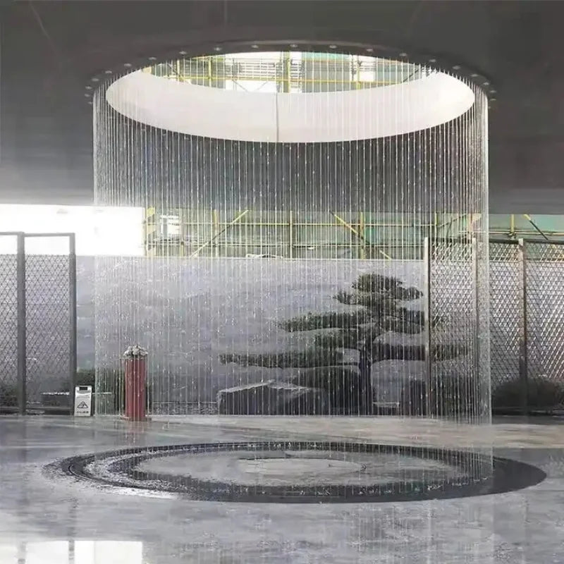 Indoor and Outdoor Garden Ornament Decoration Stainless Steel Rain Curtain Water Fountain with LED Light for Yard or Pool