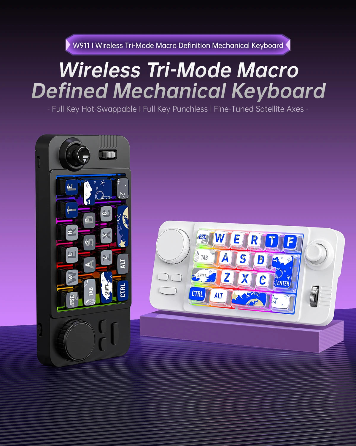 Hot Swap Bluetooth Wireless Mechanical Keyboard with Volume Scroll Jostic Backlit Wired Keyboard Programmer Gaming Keypad