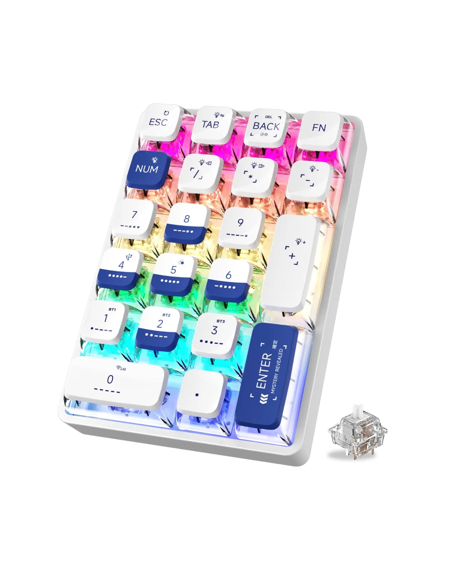 LEOBOG K21 Wireless Mechanical Numpad Keyboard 21 Key RGB 3 BT/2.4GHz/Type C Wired Hot Swappable Transparent Keycaps Keyboard