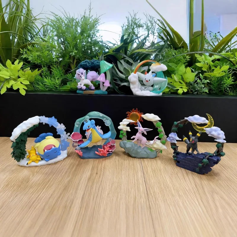 Anime Pokemon Circular Diorama Figure Pikachu Spheal Espeon Umbreon Togekiss Lapras Cute Model Decoration Children's Gifts