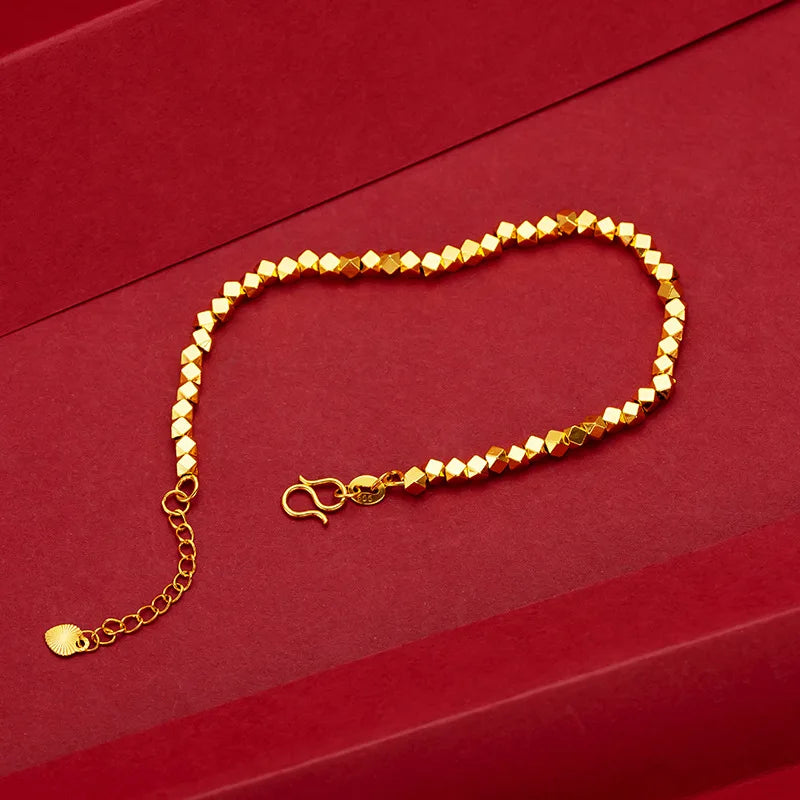 Истинска златна гривна от 18K злато за жени, чиста регулируема модерна лазерна мъниста, верижка за жени, фин подарък за бижута