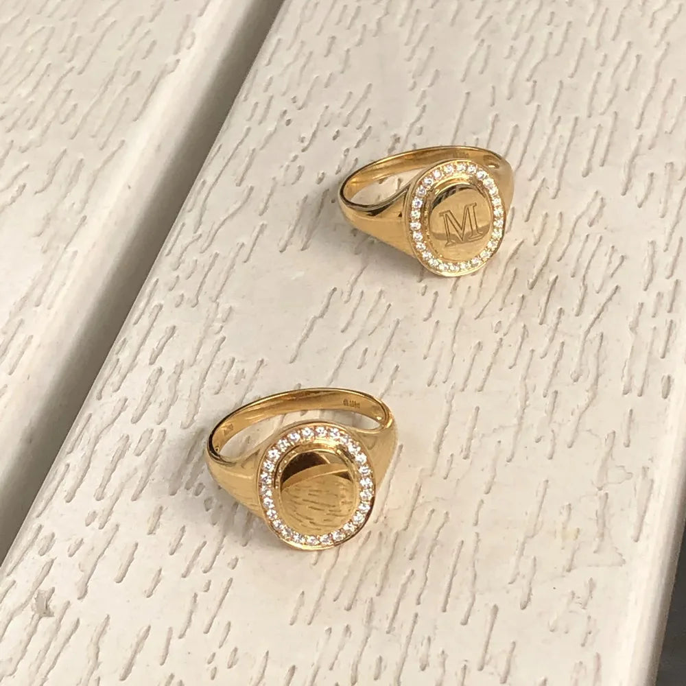 UBESTNICE Ins Popular Real 18K Solid Yellow Gold Jewelry AU750 Natural Diamond Seal Rings for Unisex Lovers Custom Letterring