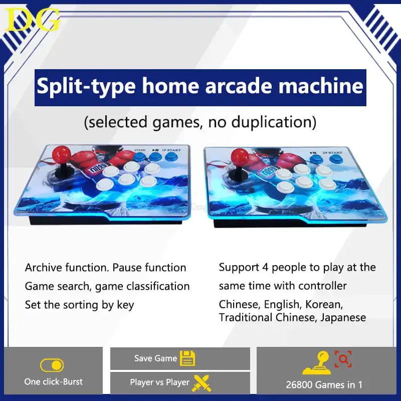 26800 in 1 Arcade Retro Game Console with 2 Separated Controller and 1 Multigame Motherboard Support English Korean Japanese 3D