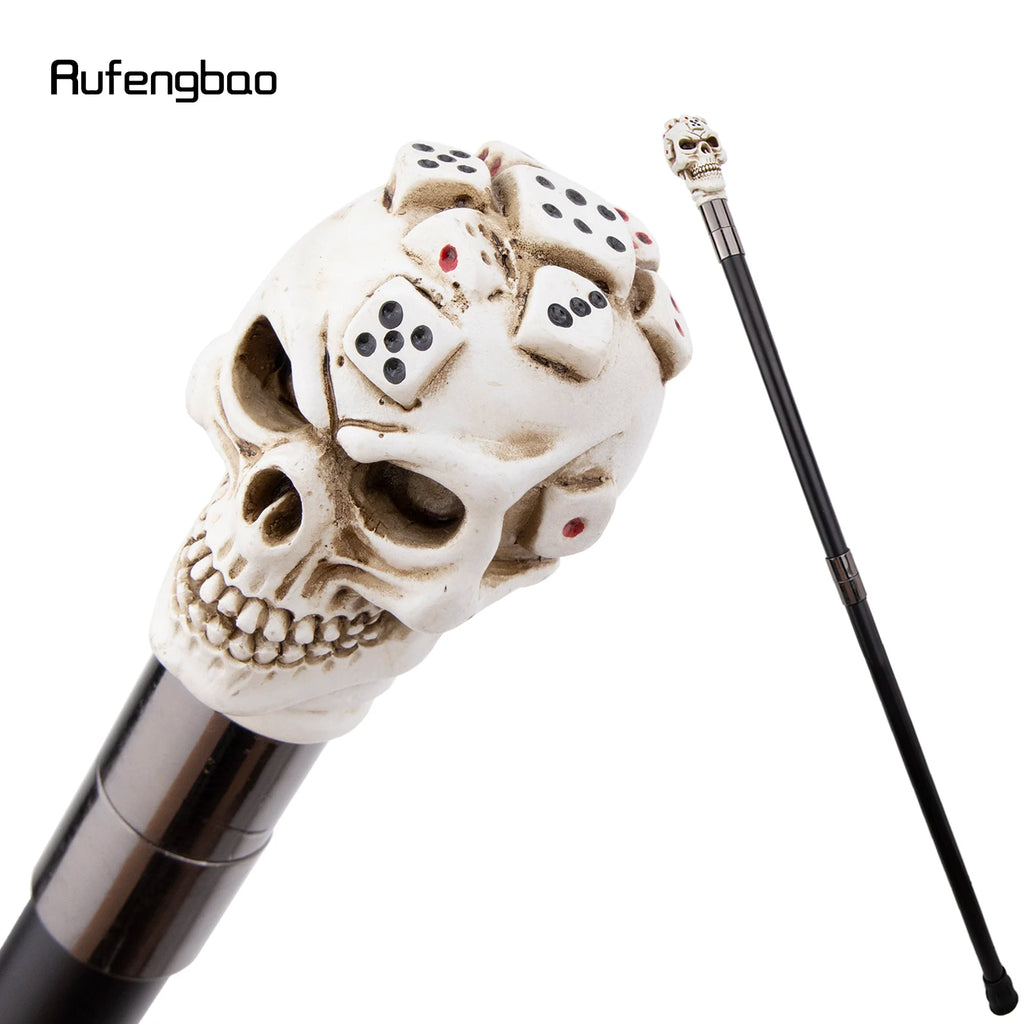 White Resin Dice Skull Head Walking Cane Fashion Decorative Steel Stick Gentleman Elegant Cosplay Cane Knob Crosier 93cm