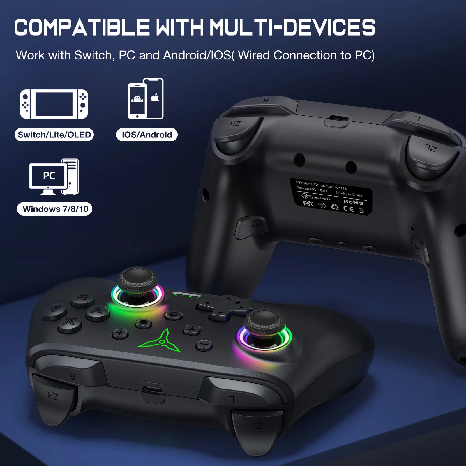 Dinofire Switch 2 Wireless Controller for Switch/Switch OLED/ Lite/Android/IOS/PC Gamepads Multi-Function Joystick
