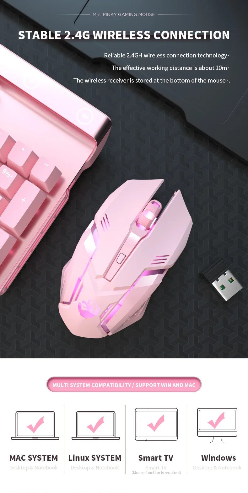 Gaming-Maus mit Stummschaltung, niedliche RGB-Gamer-Mäuse mit 6 Tasten, optische Büro-Computermaus für Desktop-Laptop, ergonomische Spielmaus