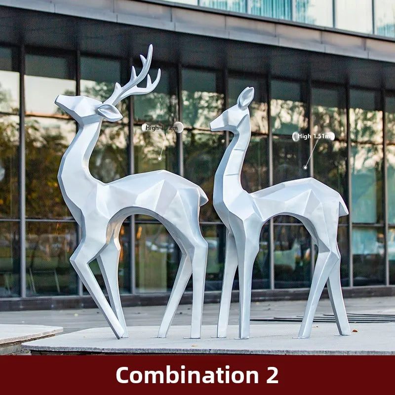 Outdoor large-scale abstract geometric fiberglass luminous sika deer sculpture