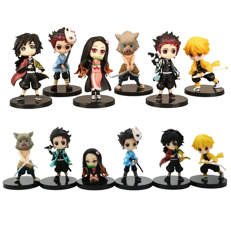 Q Posket Figure Wholesale Demon Slayer Mini Figurine 6pcs/12pcs/Sets Kimetsu No Yaiba Small PVC Dolls Desktop Decoration